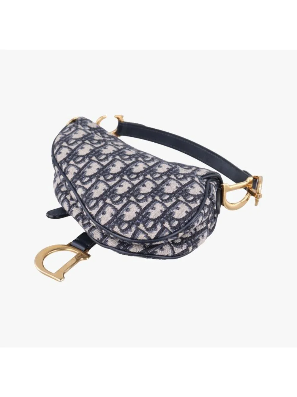 Dior Saddle Navy Gray Jacquard Leather Shoulder Bag